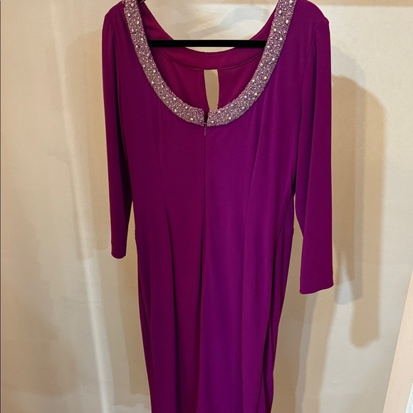 Alex Evenings Purple Long Sleeve Dress with Beaded Neckline - Picture 7 of 9